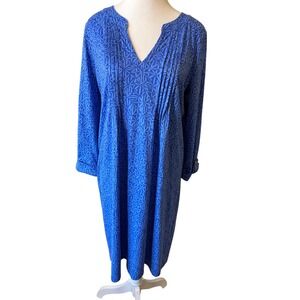 Lilly Pulitzer Blue Cotton Long Sleeve V-Neck Dress Geometric Print Medium Tunic
